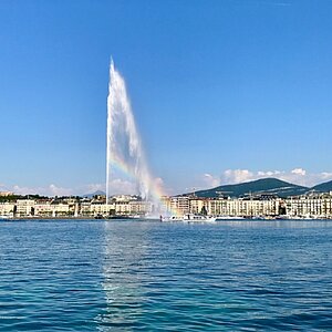 Udsigt til Jet d'Eau-fontænen i Geneve, en MEININGER Hotels destination